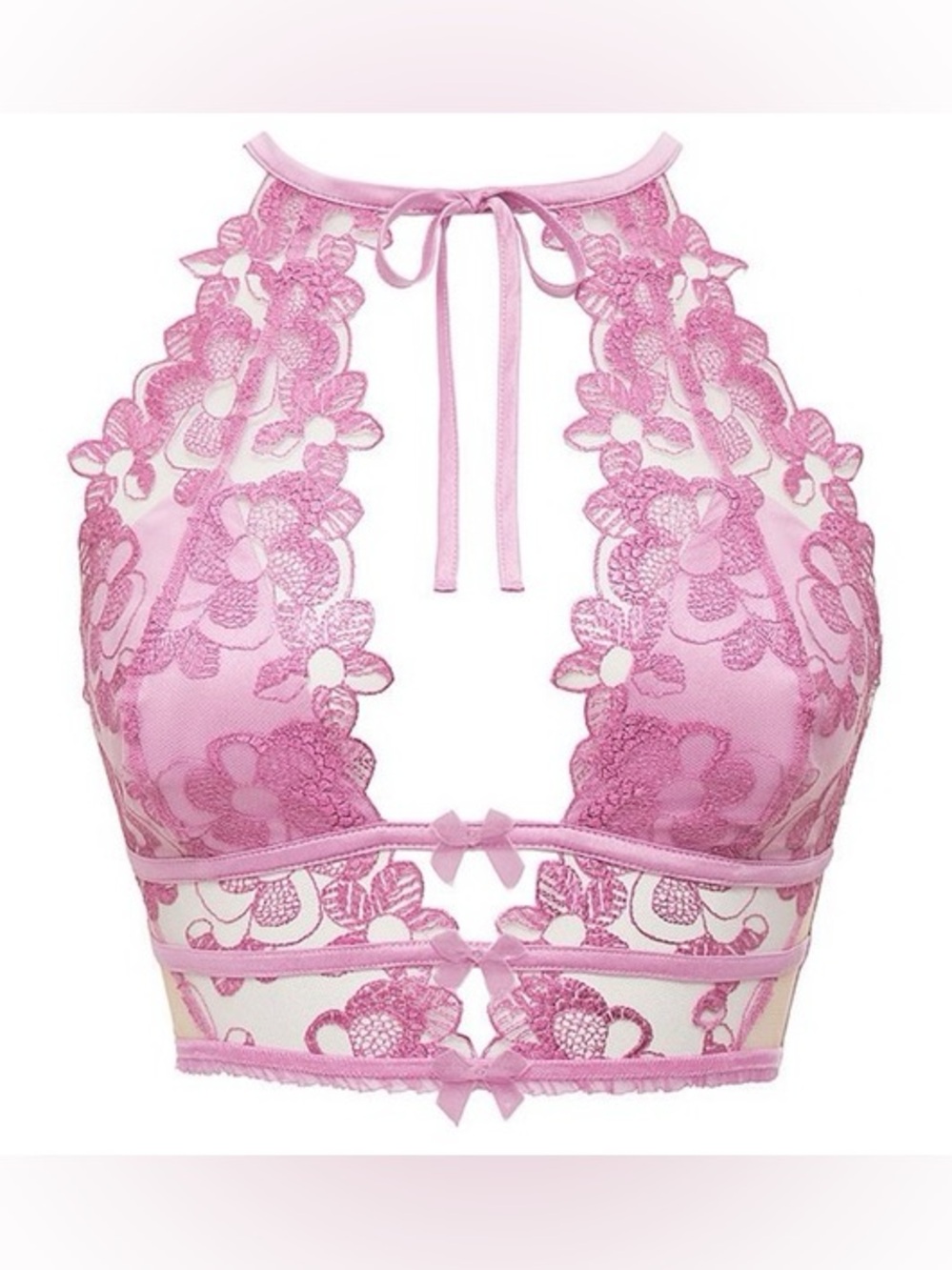 NWT For Love And Lemons Pink Floral Lace Halter Bralette